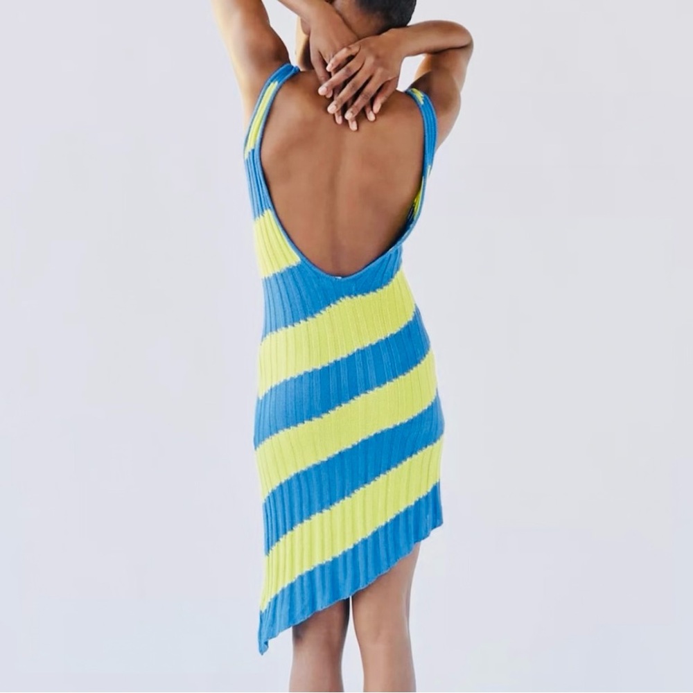 Urban Outfitters Topaz Knit Asymmetrical blue and green striped dress Large